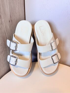 Double-Buckle Platform Slide Sandals